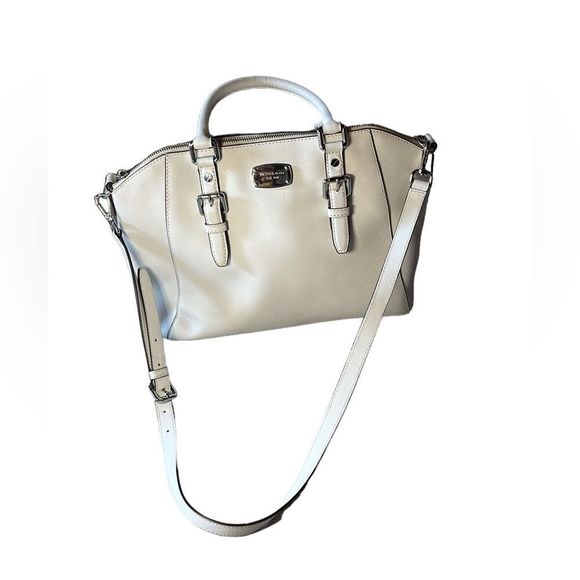 Michael Kors Large Satchel Style Bag in White Roomy with Handles Crossbody Strap - Picture 1 of 13
